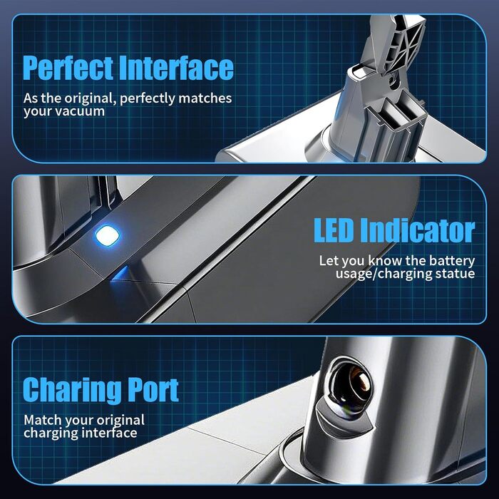Акумулятор Li-ion 8000mAh/8.0Ah V10 для пилососа Dyson SV12 (Animal, Absolute, Motörhead, Fluffy) – Сірий