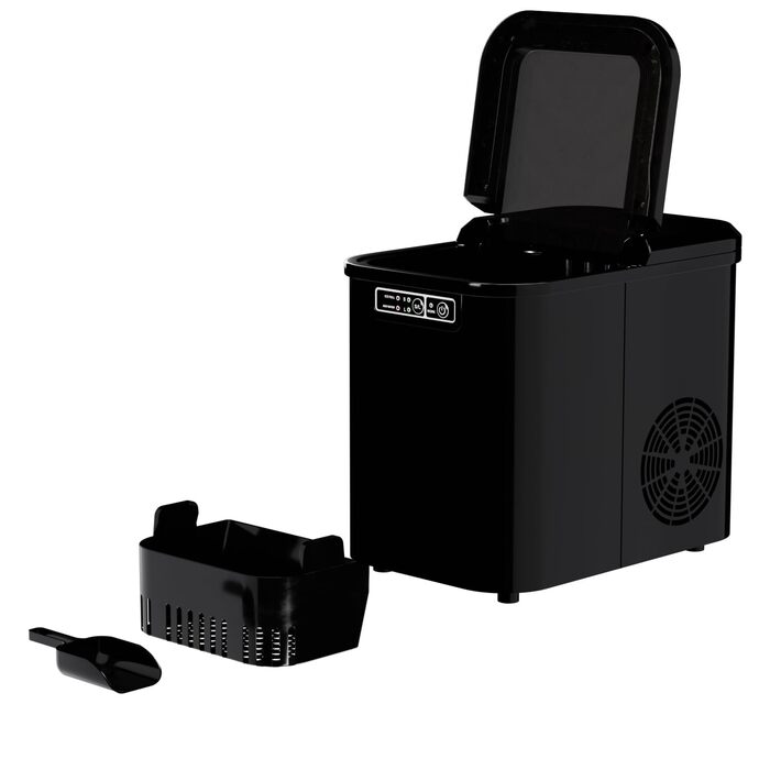 Льодогенератор TroniTechnik, 12 кг/доба, 2,2 л, 2 розміри льоду, самоочищення, чорний, зручне керування