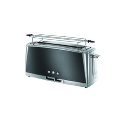 Тостер Russell Hobbs Luna Edelstahl Grau для 2-х скибочок хліба (широкі слоти) з підставкою для булочок, 6 режимів підсмажування, розморожування та підігрів - 23251-56