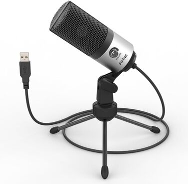 Мікрофон FIFINE USB для ПК, Mac, PS4/PS5, студійний конденсаторний мікрофон для подкастів зі стійкою, сріблястий