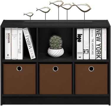 Книжкова шафа Furinno Basic на 6 полиць з 3 ящиками, дерево, колір американо/середньо-коричневий, 30×80×60 см