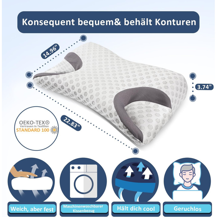 Ортопедична подушка Hydomi для CPAP та апное сну – меморі фоам, підтримка шиї для бокового, спинного та черевного сну, зменшує тиск маски та повітряні витоки, 58×38×9,5 см