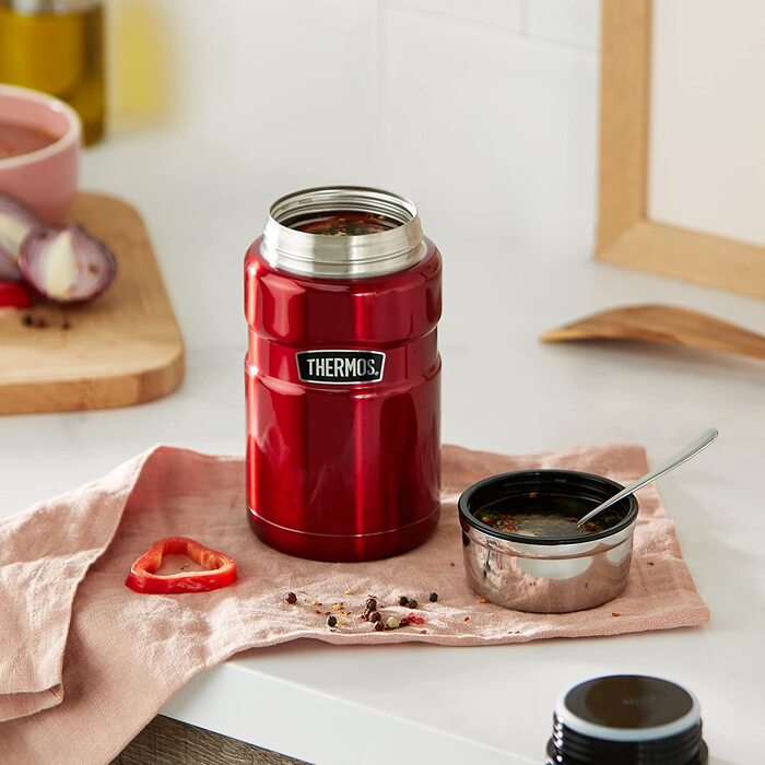 Термос для їжі Thermos Stainless King 710 мл, нержавіюча сталь, червоний, зберігає гаряче 14 годин, холодне 24 години, герметичний, для супу, мюслі, рагу, підходить для посудомийної машини