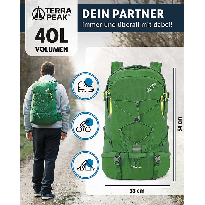 Туристичний рюкзак Terra Peak Flex 40 Premium 40 л, з вентиляцією спини, дощовиком, тримачем для питної системи, 3D Air Mesh, синій