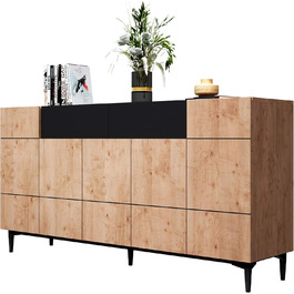 Комод Newfurn чорний дикий дуб, вінтажний індустріальний стиль, 180x90x42 см, для вітальні, спальні, передпокою, їдальні