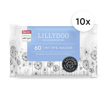Дитячі вологі серветки LILLYDOO з 99% водою, гіпоалергенні, 600 шт (10 пачок по 60 шт)