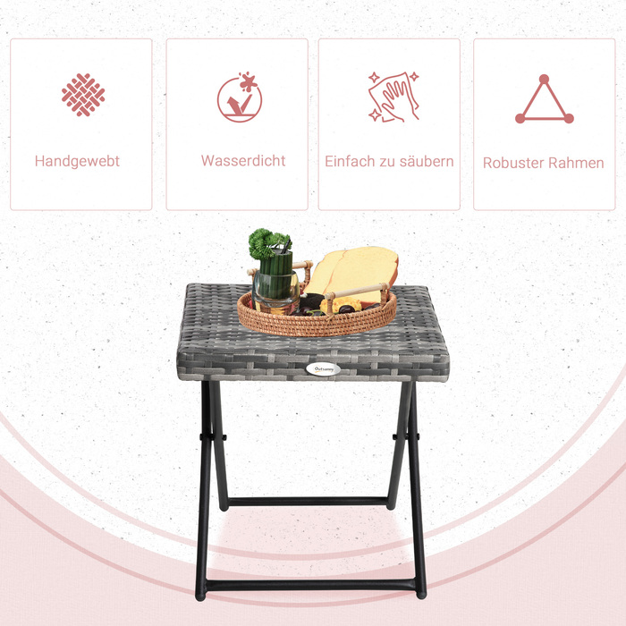 Outsunny Garden Table Poly Rattan Складаний журнальний столик Металевий каркас Сірий 40x40x40см