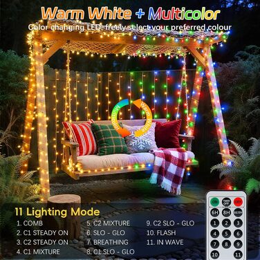 Світлодіодна гірлянда Dalugo для вулиці та ялинки, 500 LED, 40м, водонепроникна зовнішня новорічна ілюмінація з таймером, 8 режимів та функцією пам'яті (теплий білий + багатоколірна)