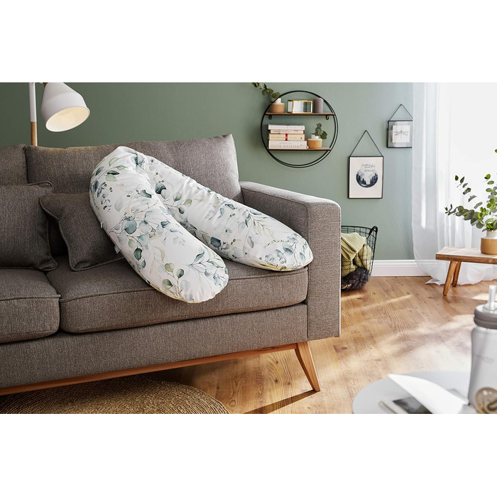 Гіпоалергенна подушка для годування та сну Rotho Babydesign Multi 190x35 см, безшумна, для вагітних і мам, машинне прання, дизайн Natural Leaves