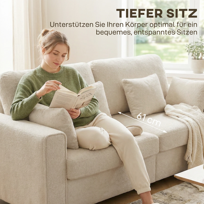 Бежевий тримісний диван з оксамитовою оббивкою 