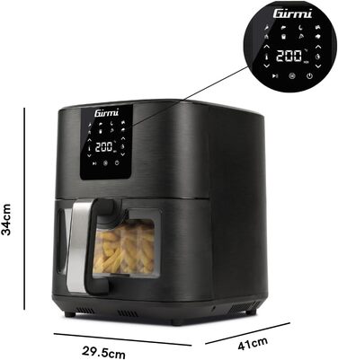Аерофритюрниця Girmi FG26 Ecofrit Bis з двома зонами приготування, 9 л, 2400 Вт, цифровий дисплей, антипригарне покриття, чорна