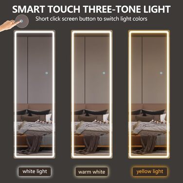 Дзеркало підлогове з LED підсвіткою LVSOMT 153x50 см, чорне, повномірне, для спальні та макіяжу
