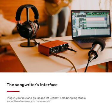Focusrite Scarlett Solo 4 (4th Gen) USB аудіоінтерфейс для гітаристів, вокалістів та продюсерів - студійна якість звуку + ПО