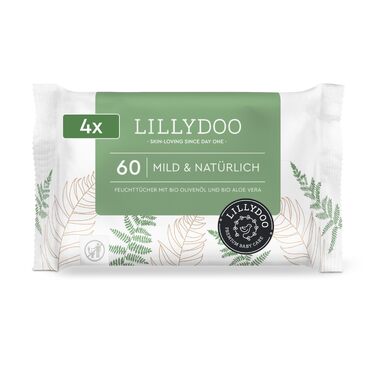 Дитячі вологі серветки LILLYDOO Mild & Natürlich, гіпоалергенні, 600 шт. (4 упаковки по 150 шт.)