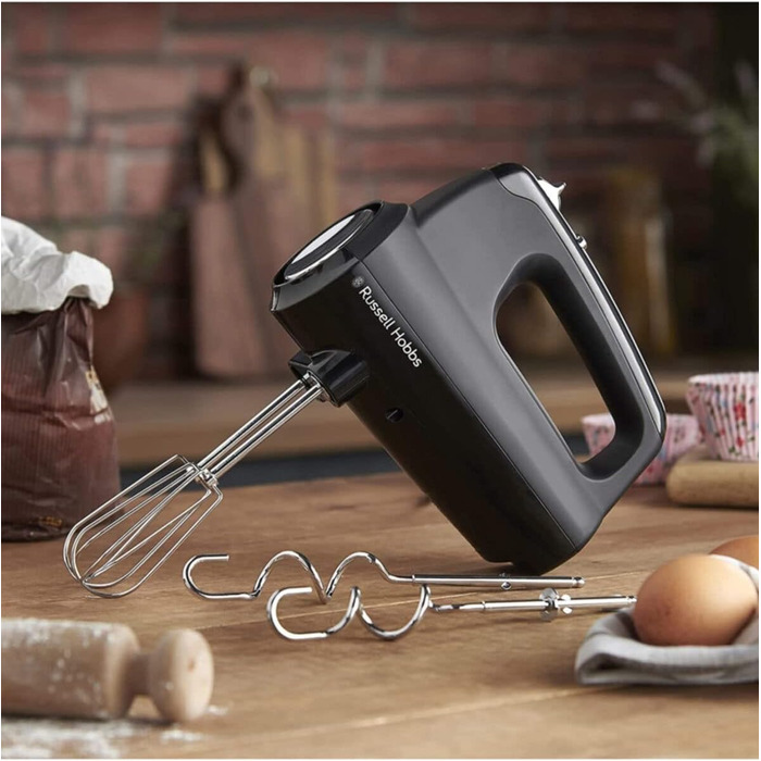 Ручний міксер Russell Hobbs 24672-56, матовий чорний: 5 швидкостей, турбофункція, набір вінчиків та гаків для тіста