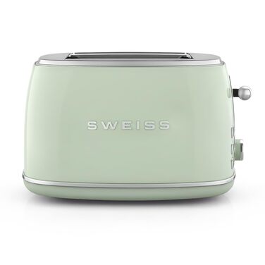Тостер SWEISS Vintage GRV7, 2 відділення, 6 режимів підсмажування, для багетів, розморожування, нержавіюча сталь, 1500 Вт, зелений