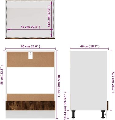 vidaXL Кухонна тумба під духову шафу, димчастий дуб, 60x46x81,5 см, ДСП