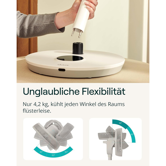 Duux Whisper Flex 2 Smart Вентилятор: тихий (13 дБ), нічний режим, таймер, регульована висота (54-92 см), енергоефективний, з Wi-Fi та пультом (Greige)
