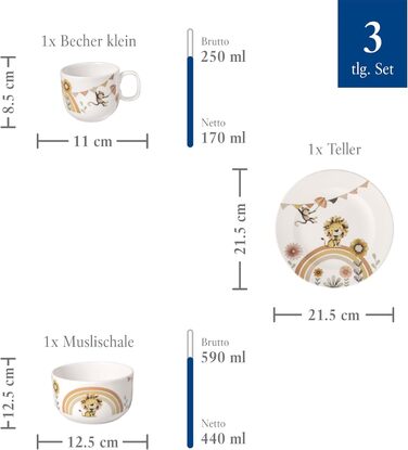 Набір дитячого посуду Villeroy & Boch Boho Kids 'Roar like a lion' (3 шт.) Бежевий, для миття в посудомийній машині, з мікрохвильовкою, з зображенням лева та мавпи, преміум-посуд