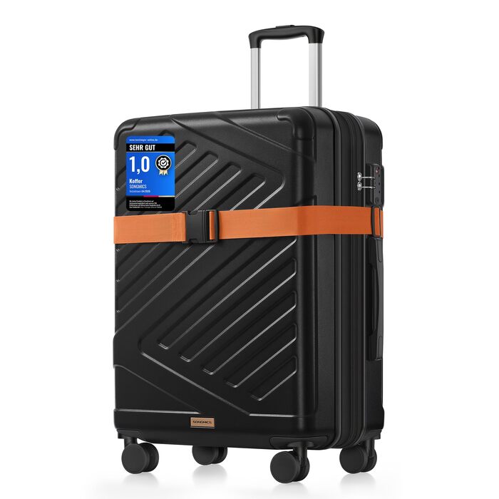 Валіза для подорожей SONGMICS, жорстка Expandable валіза з ABS-пластику, TSA-замок, 4 подвійні колеса, велика (L), 65 см, чорна (RLP002B101)