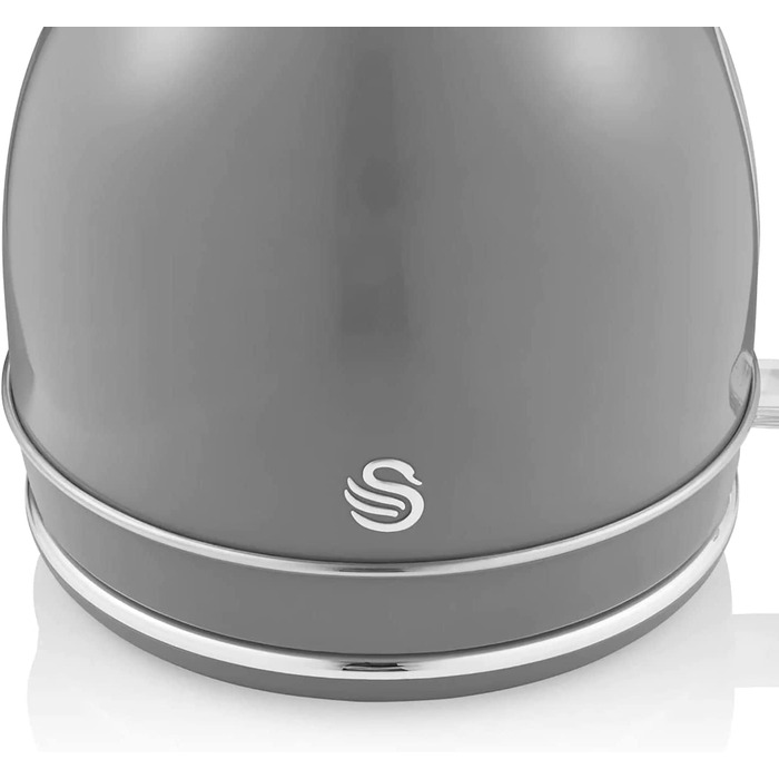 Електрочайник Swan Retro 1,8 л, 3000 Вт, вінтажний дизайн, Strix, бездротовий, BPA-free нержавійка, сірий