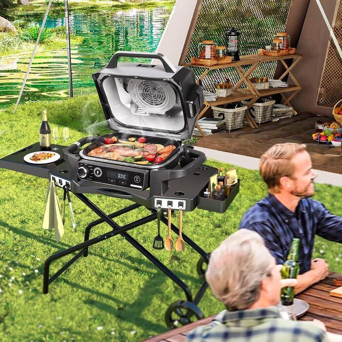 Підставка для гриля Denmay для Ninja Woodfire OG700, Pit Boss, Blackstone, Traeger Ranger, з підставкою та кошиком (чорний)