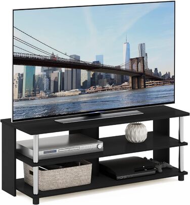 Тумба для телевізора Furinno Sully 3 рівня, до 48 дюймів, американо/нержавіюча сталь, 104,4x40,1x39,4 см