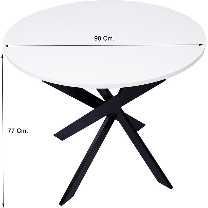 Круглий стіл для їжі Skraut Home Zen | 90x90x77 см | На 4 особи | Білий + Чорні ніжки