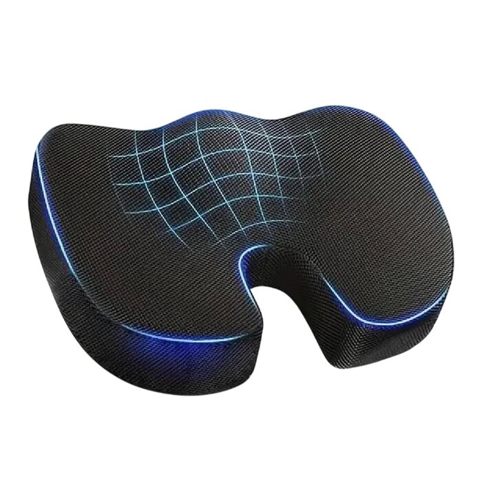 Ортопедична подушка для сидіння з піни Memory Foam: підтримка куприка та зняття болю при ішіасі (чорна). Для авто, офісу, дивана, інвалідного візка.
