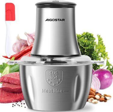 Електричний подрібнювач для кухні Aigostar Flor 500Вт, 1,8 л, 4 леза з нержавіючої сталі, 2 швидкості, для м'яса, овочів, фруктів, часнику