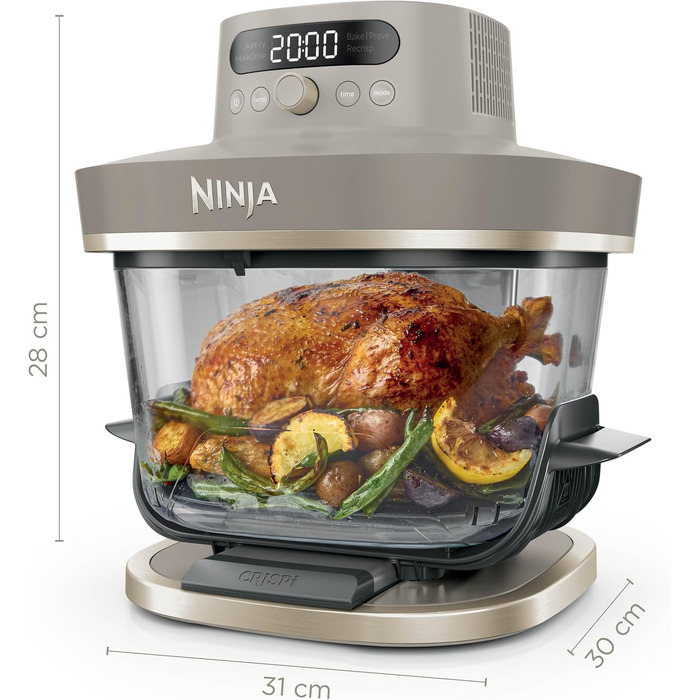 Скляна аерофритюрниця Ninja CRISPi PRO XL Air Fryer з 5 функціями, контейнерами CleanCrisp (5,7 л та 2,3 л) та кришкою для зберігання, AS090EUGN (Stone Gold)