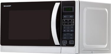 Мікрохвильова піч з грилем Sharp R742INW, 25 л, 900 Вт, срібляста, LED-дисплей, 8 програм, розморожування за вагою, дитячий захист, енергозбереження