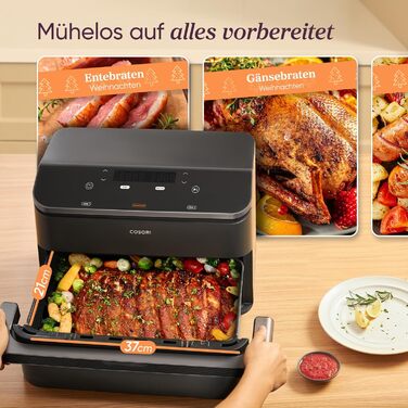 Фритюрниця COSORI з 2 камерами Dual Blaze TwinFry 10L, з 4 нагрівальними елементами, чорний/сріблястий