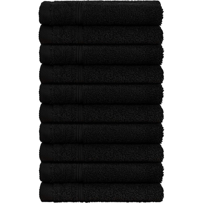 Набір з 10 рушників Brandsseller, 30x30 см, чорні, махрові, для ванної та дому, 100% бавовна, 470 г/м², з петелькою