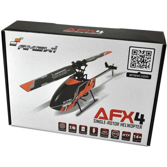 Радіокерований вертоліт Amewi AFX4 Single-Rotor 4-канальний 2.4GHz RTF, чорно-помаранчевий