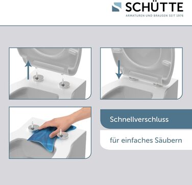 Сидіння для унітаза SCHÜTTE SLIM з мікроліфтом (м'яке закриття) та швидким монтажем, матеріал дуропласт, біле, витримує до 175 кг