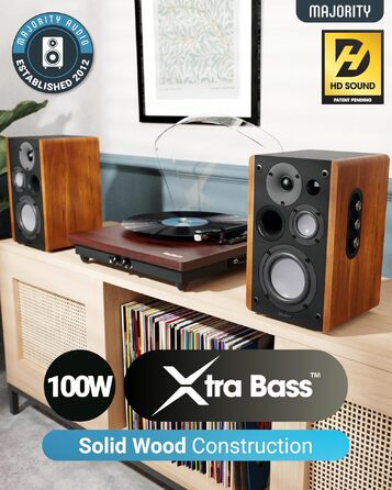 Bluetooth колонка Majority D100 100W HiFi – активна стереосистема з HDMI ARC, Xtra Bass, дерев'яний корпус
