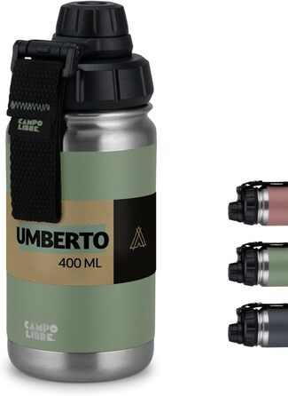 Термос Campo Libre Umberto I преміум з нержавіючої сталі, 400 мл, зелений мох, ізотермічна пляшка для води, для газованої води, герметична, можна мити в посудомийній машині