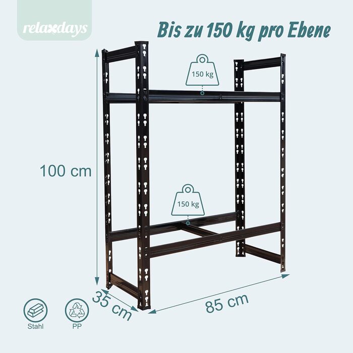 Стелаж для шин Relaxdays на 4–6 коліс, сталевий, чорний (100 x 85 x 35 см), навантаження 150 кг на полицю