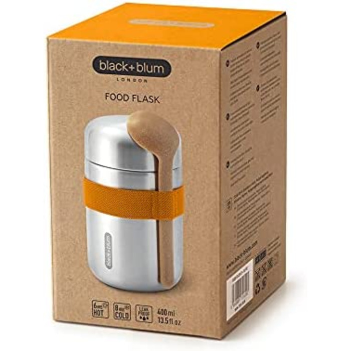 Термос для їжі BLACK+BLUM 400 мл, оранжевий, з ложкою, вакуумний, з нержавіючої сталі, зберігає тепло 6 годин, холод 8 годин, герметичний
