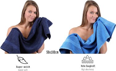 Набір рушників Betz 6 шт. 50x100 см, 100% бавовна, преміум-якість, добре вбирають вологу, для спорту, пляжу, подорожей, темно-синій/світло-синій