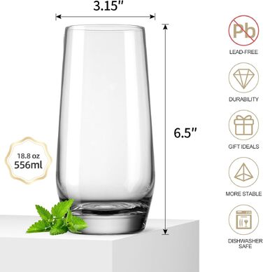 Набір келихів Highball з безнастійкового кришталю для коктейлів, води та соку, 510 мл, 4 шт.