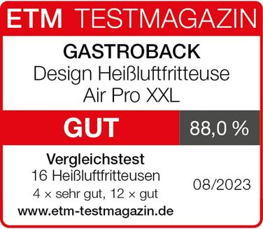 GASTROBACK Design Air Pro XXL аерофритюрниця 6,5 л, 8 програм, сенсорне управління, сріблясто-чорна