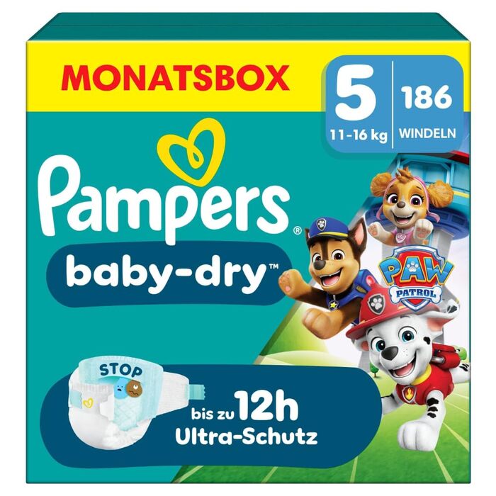 Підгузки Pampers Baby-Dry Paw Patrol Edition розмір 5 (11-16 кг), 186 шт, захист від протікань