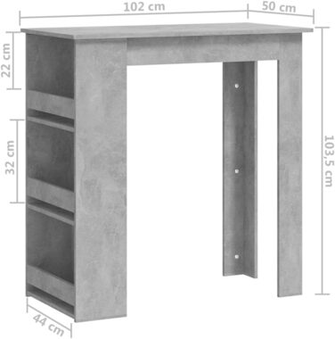 Барний стіл з полицею vidaXL, бетоново-сірий, 102x50x103,5 см