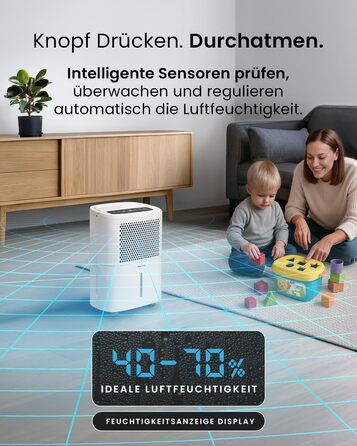 Pro Breeze® Eco Kompakt 12L/день: Електричний осушувач повітря з LED-дисплеєм, функцією сушіння білизни та Smart App (20 м²)