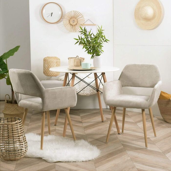 Крісла для їдальні та кухні Cosy 2 шт. з м'яким сидінням, металевим каркасом, бежевого кольору, 56x56x78 см