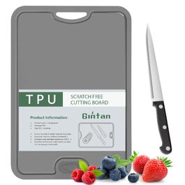 Обробні дошки Gintan (2 шт.) гнучкі, з канавками для рідини та ножа, BPA-free, антиковзні, сірі та зелені