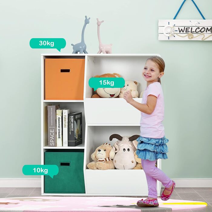 Дитяча кутова полиця COSTWAY, 3-рівнева, біла, для іграшок, книг і зберігання, 5 секцій, сучасний дизайн для дитячої кімнати та вітальні