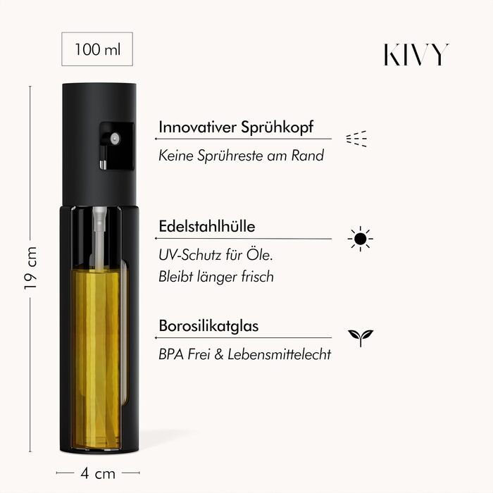 Набір розпилювачів для олії KIVY (2 шт по 100 мл), пляшка-спрей для оливкової олії з прецизійним дозатором, чорний матовий
